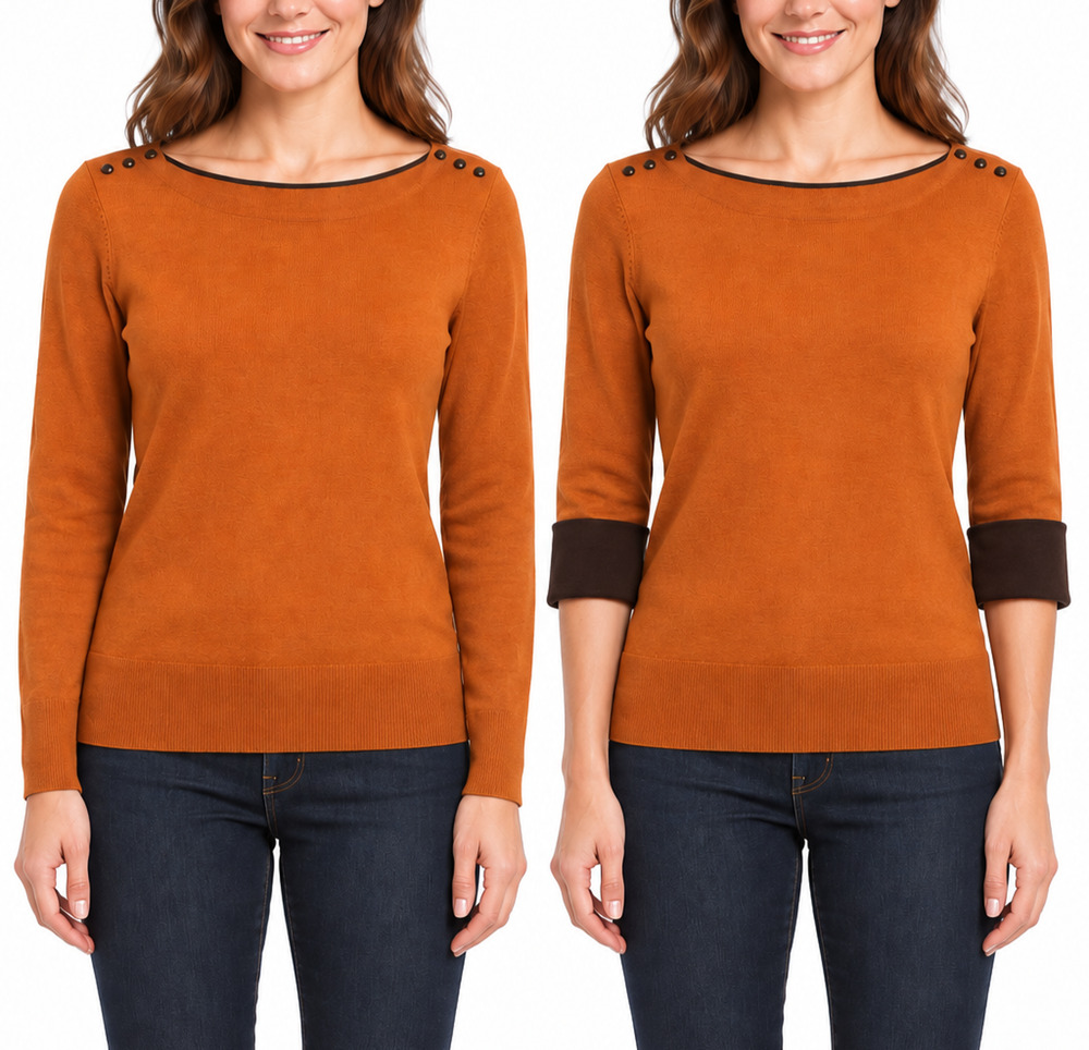 The Limited Women M Merino Wool Blend Sweater Burnt Orange Stud Shoulder Cuffs